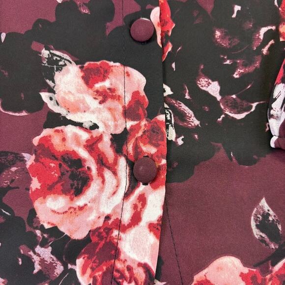 Philosophy Semi Sheer Back Button Detail Floral Long Sleeve Blouse Burgandy XS - Picture 5 of 10